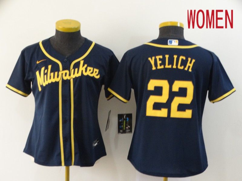 Women Milwaukee Brewers 22 Yelich Blue Game Nike MLB Jerseys